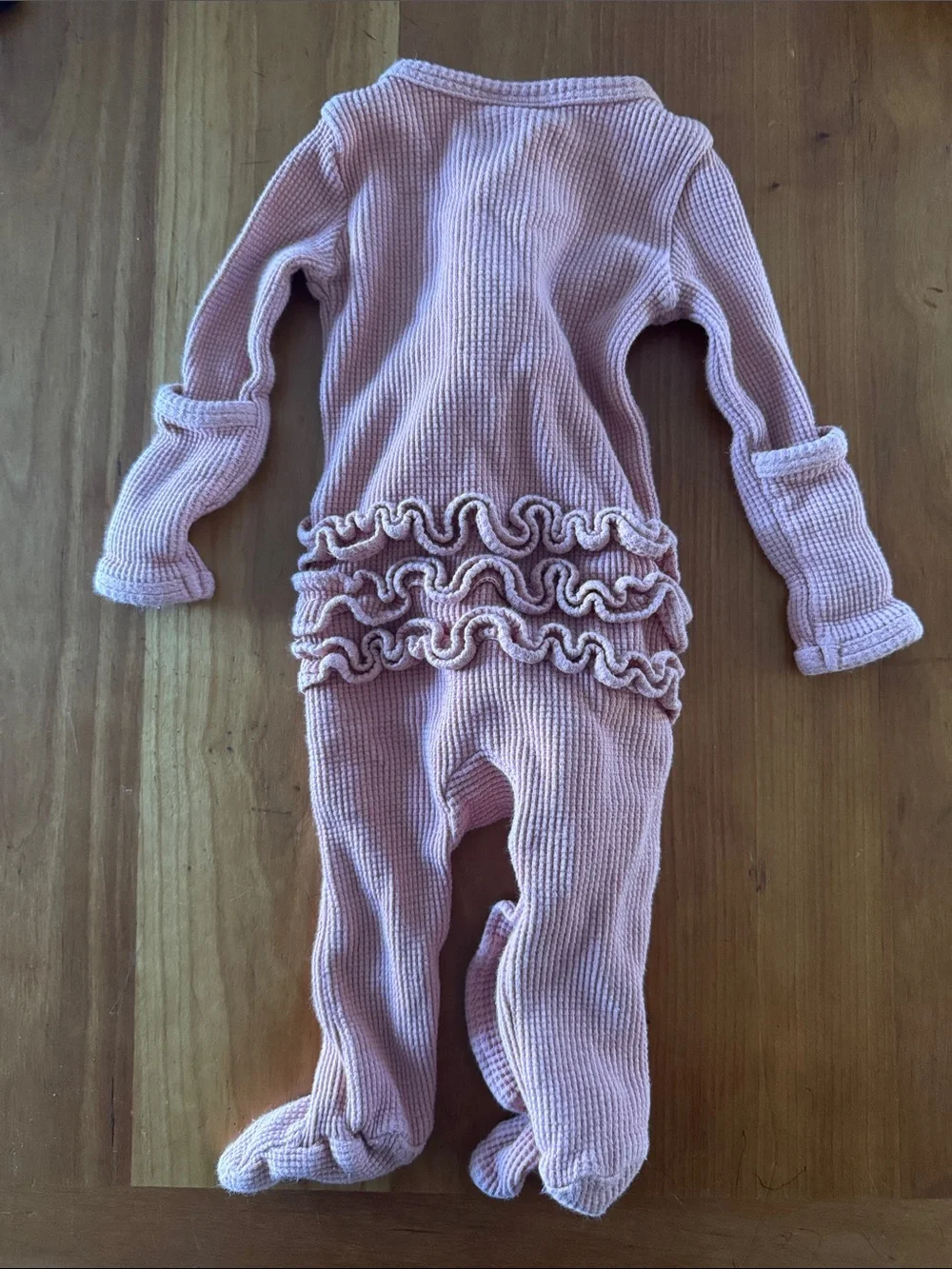 Spearmint Love- Soft Ruffle-Front Pink Footie One-Piece organic cotton